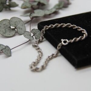 Vtg Sterling Silver Rope Chain Bracelet Made in Italy 7.25 Inch 3mm 925
